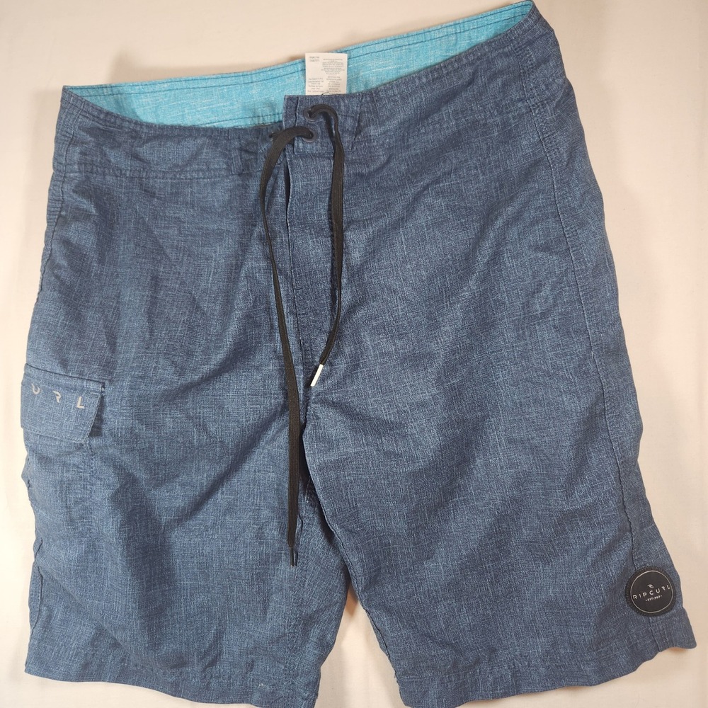 Rip Curl Mens Blue Heathered Board Shorts Cargo Pocket Swim Trunks Size 34
